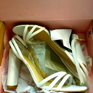 "Bennie" White Chunky Heel